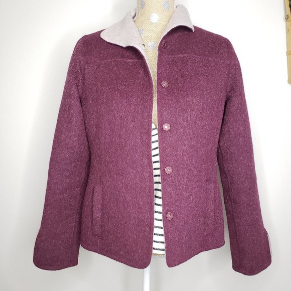 Overland Cordilla Alpaca Wool Blend Short Maroon Snap Button Coat Pocket Jacket - Picture 3 of 8